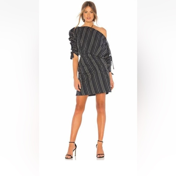 Tanya Taylor Sabra One-Shoulder Striped Ruched Mini Dress Navy Size 6 NWT - Picture 1 of 10